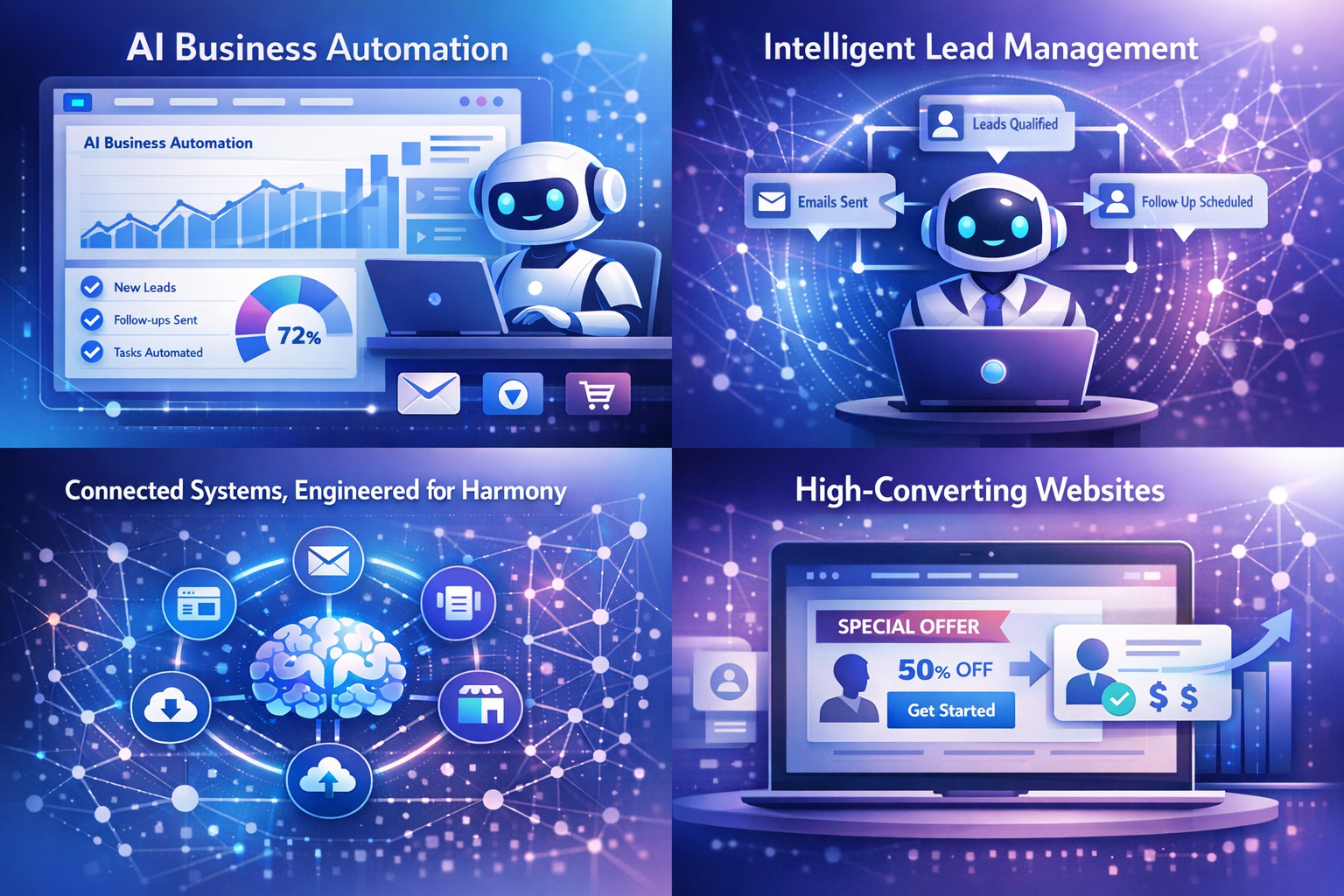 AI Business Automation, Intelligent Lead Management, Connected Systems, and High-Converting Websites